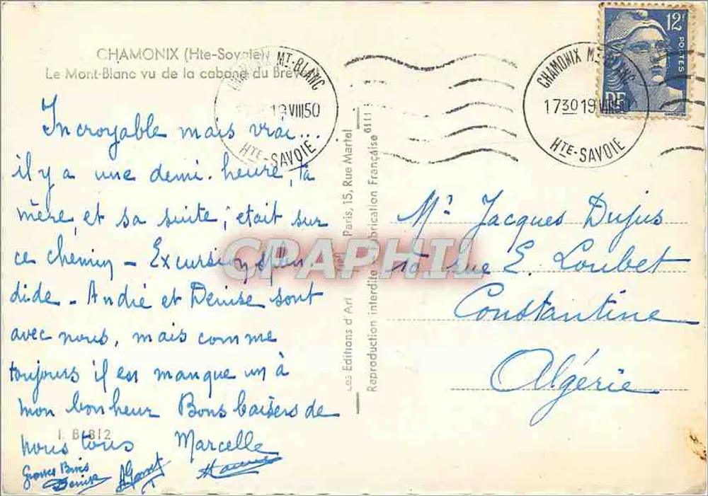 Der Mont-Blanc von der Hütte des Brevent gesehen — J. Vion — Éditions d'Art - Rückseite