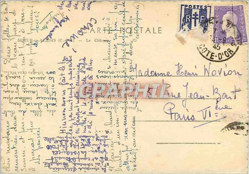 The Castle of Semur-en-Auxois — panoramic view — publisher Rimg (signed) and series number not visible - Back