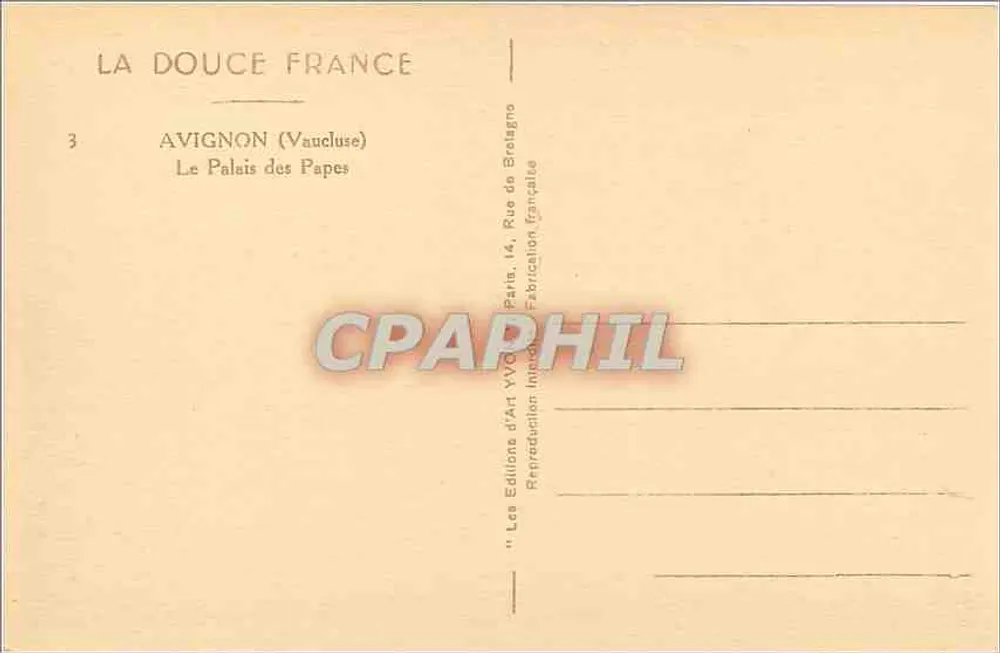 Avignon — Ansicht des Palais des Papes — Les Éditions d'Art VYC - Rückseite