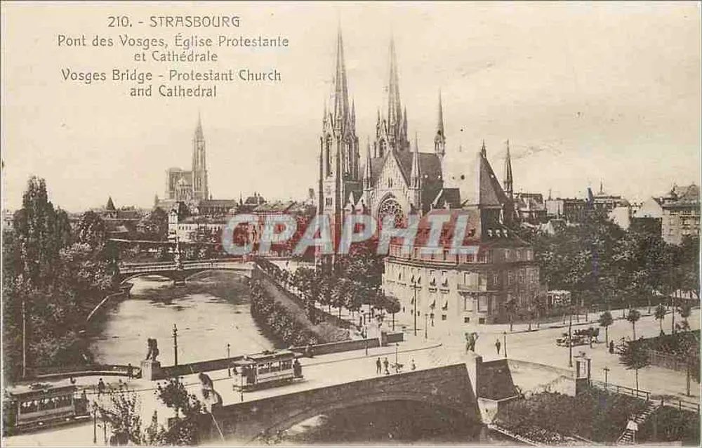 Straßburg — Pont des Vosges, evangelische Kirche und Kathedrale — Édit. Ch. Bergeret, Straßburg - Vorderseite