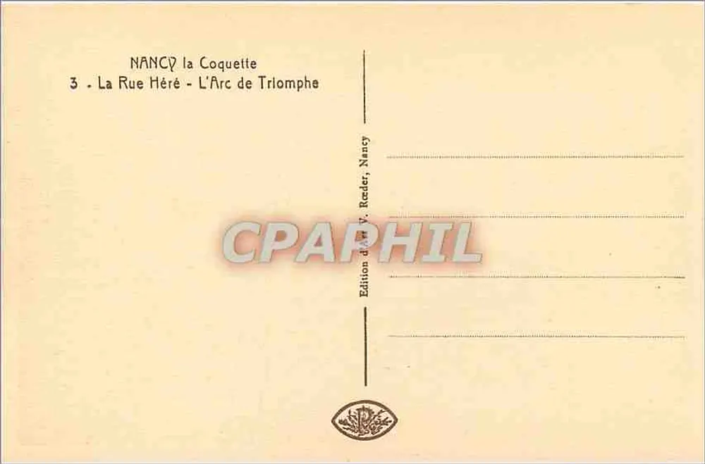 Nancy - Rue Héré — Arco da Triunfo — edição Y. Reeder - Verso