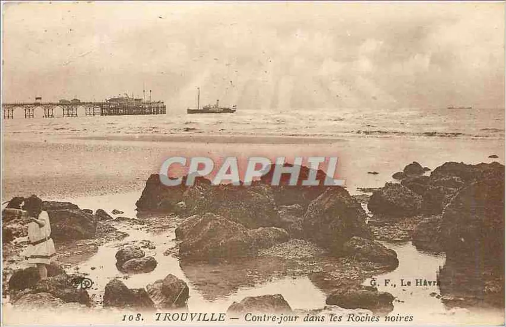 TROUVILLE — Rücklicht in den schwarzen Felsen — G. F., Le Havre - Vorderseite