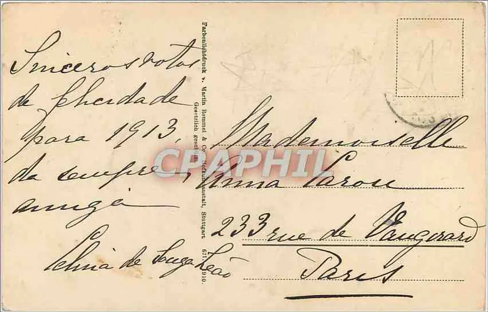 Buquê de flores azuis — gravura — Gravatina & Cie, Bruxelas - Verso