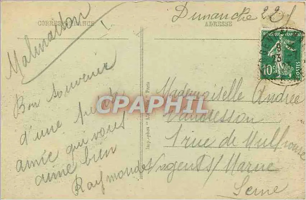 O Castelo de La Malmaison, do lado da Entrada — Bilhete postal antigo n°44 — editor não visível - Verso