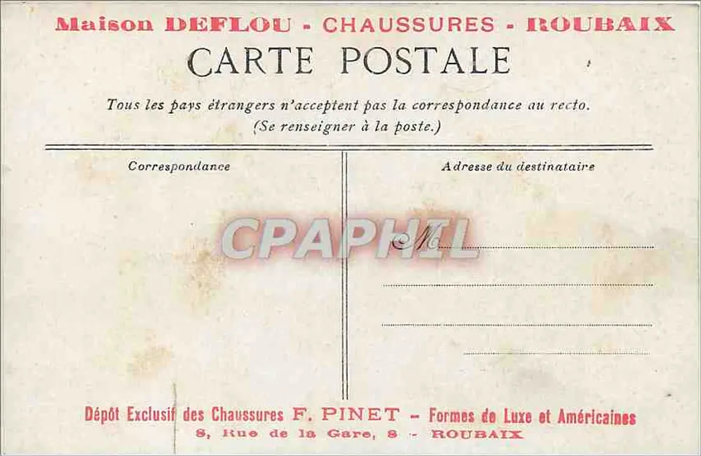 Palais de Versailles — Chapelle et aile Louis XV — Maison DEFLAU, Chaussures, Roubaix - Verso