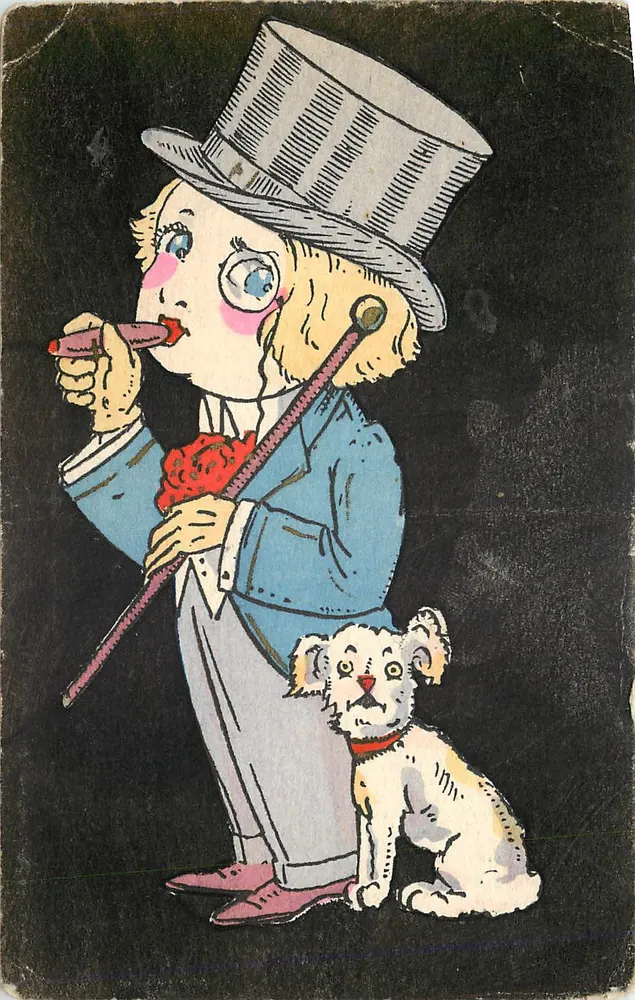 Cachorro e homem em traje — ilustração — editor não visível - Frente