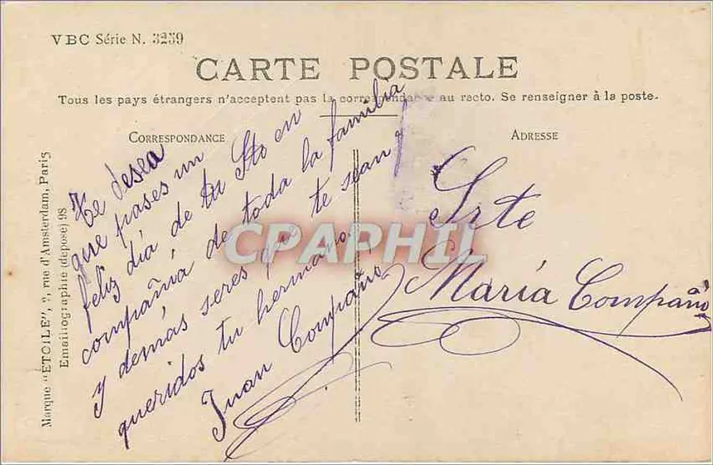 Famille heureuse — scène de jardin — éditeur Malcora, série non visible - Verso