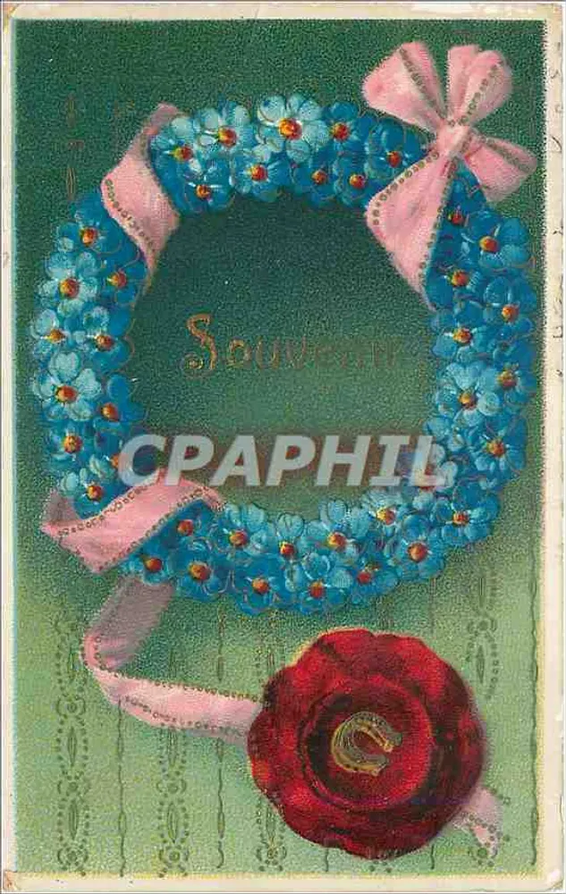 Coroa de flores azuis — Lembrança — editor desconhecido - Frente