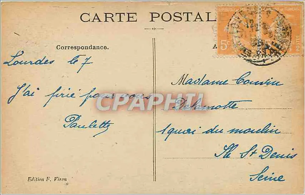 Lourdes — Vista geral. — Edição F. Viren, n° 304 - Verso