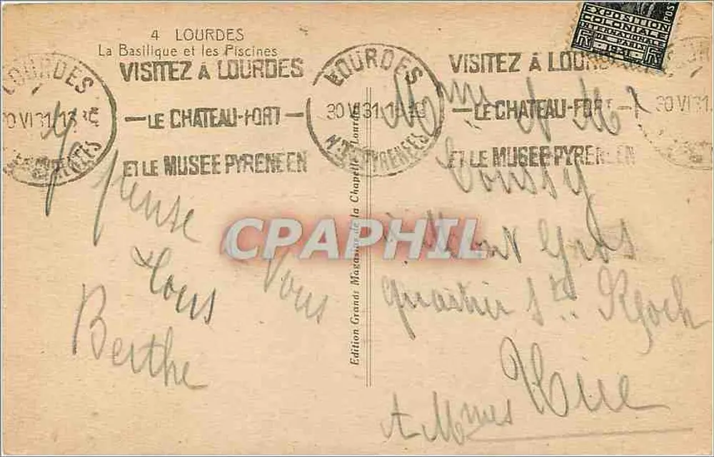 Lourdes — Basilica e le Fiscine — Edizione Grand Musée della Cappella - Verso