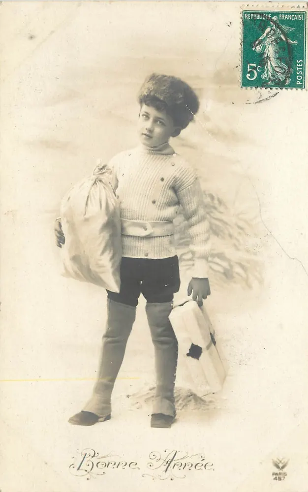Criança em traje de inverno — Boas Festas — Lorraine Année, Paris, n°457 - Frente