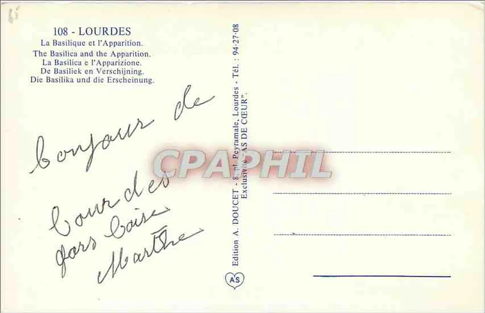 Lourdes — A aparição da Virgem Maria — Edição A. DOUCET - Verso