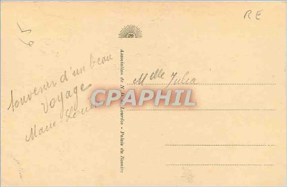 Lourdes — A Gruta — Estátua de Nossa Senhora Imaculada — Editor: Lourdes, n° 164 - Verso