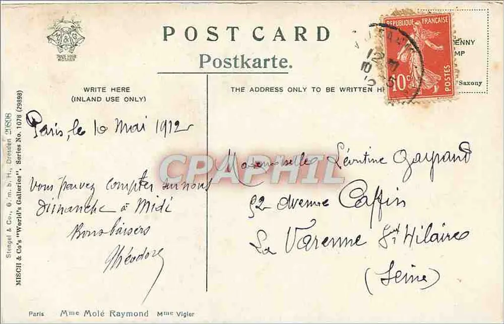 Mme Molé Raymond — Retrato de mulher em traje da época — Mme Vigier, Paris - Verso