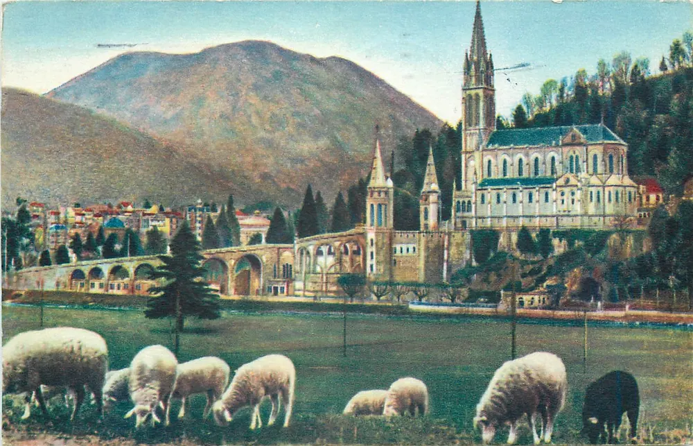 Lourdes — La Basilica e il Pic du Jer — Edizione Lourdes - Recto