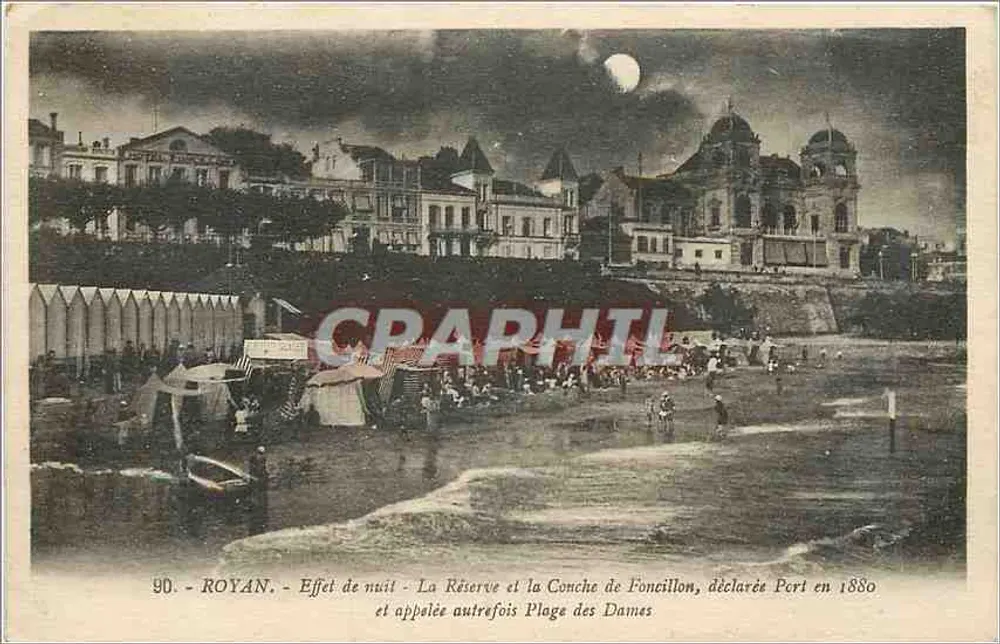 Royan - Nachtleuchteffekt - Die Reserve und die Conche de Fonceillon, 1880 als Hafen erklärt und früher Plage des Dames genannt - Vorderseite