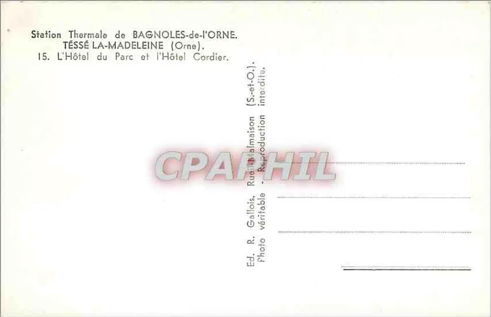 Hotel du Parc — Thermalbad Bagnolès-de-l'Orne — Verlag R. Gallois - Rückseite