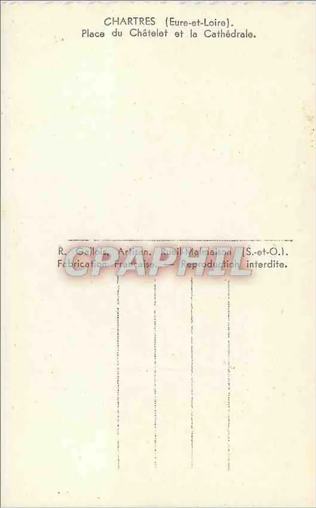 Chartres (Eure-et-Loire) — Praça do Castelo e a Catedral — R. Gellois, Artisan, Rural Imprimerie (S.-et-O.) - Verso