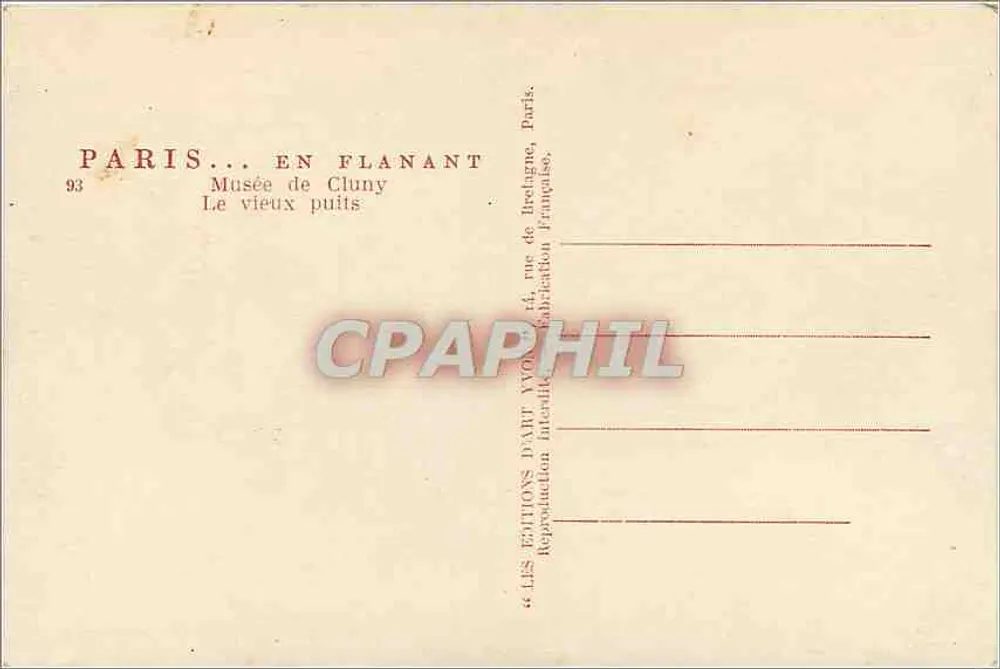 Paris... em Flanant — Museu de Cluny, O velho poço — Éditions d'Art Yvon - Verso