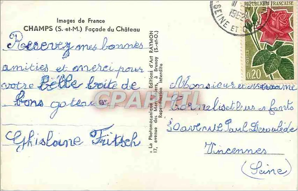 Champs-sur-Marne — Fachada do Castelo — Edições d'Art Raymon - Verso