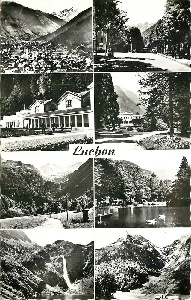 Luchon — Vue Générale - Allées d'Etigny - Le Casino - Lac d'Oo - Hospice de France — C. des Arts Photémécanique - Recto