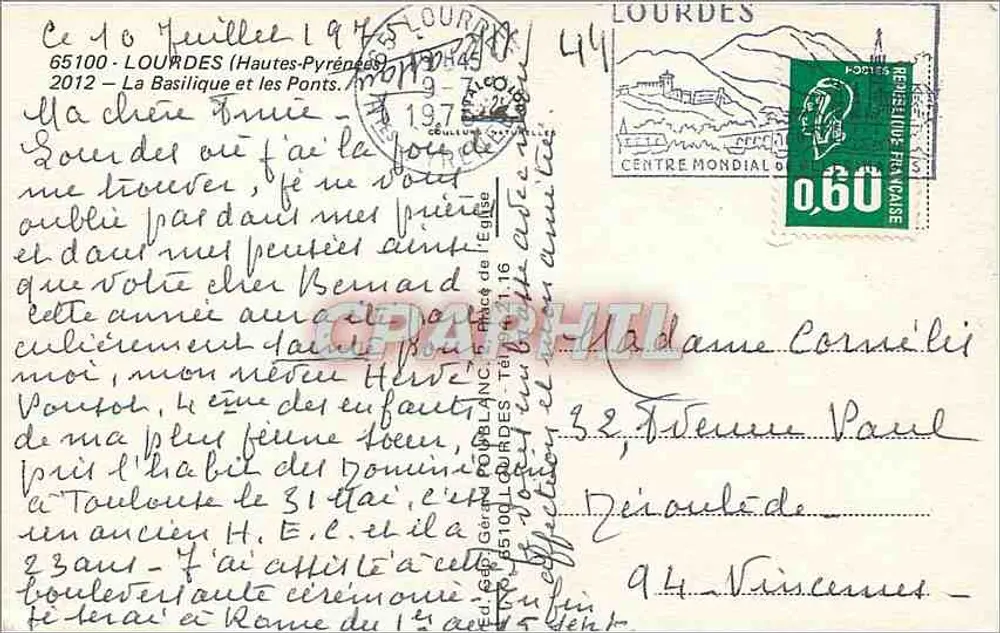 Lourdes — La Basilique et les Ponts — Éditeur inconnu, n° de série non visible - Verso