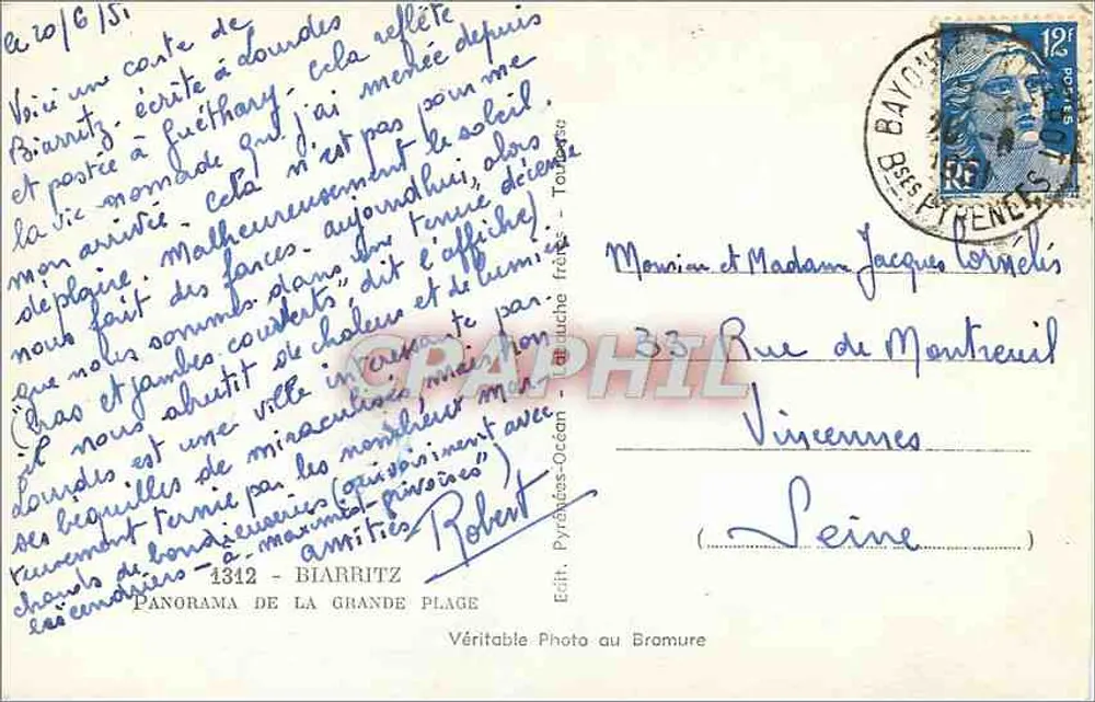 Biarritz — Grande Plage — Ed. Pyrénées-Océan - 1312 - Verso