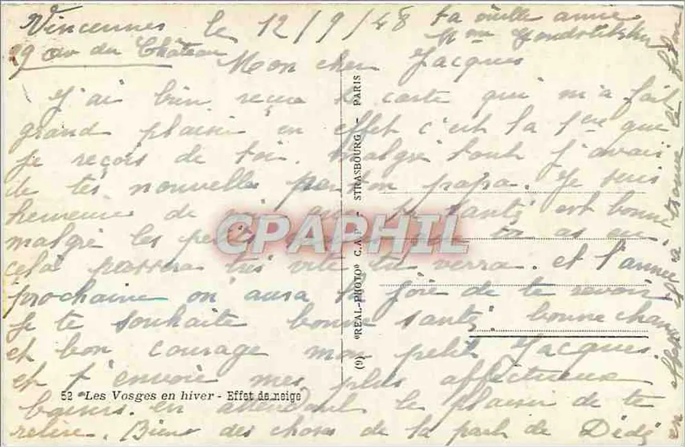 Vosges en hiver — Effet de neige — éditeur REAL-PHOTO, Strasbourg - Verso