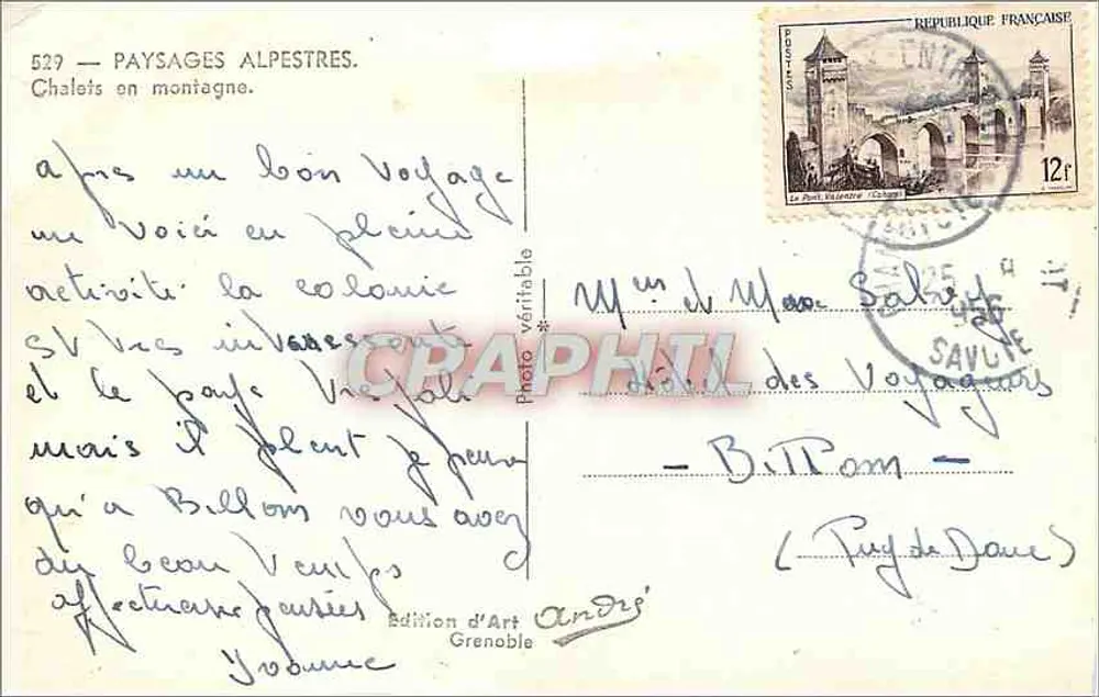 Chalets en montagne — Paysages alpestres — Édition d'Art Andrés, Grenoble - Verso