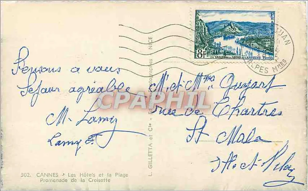 Cannes - Les Hôtels et la Plage — Promenade de la Croisette — L. Gilletta et Cie - Verso