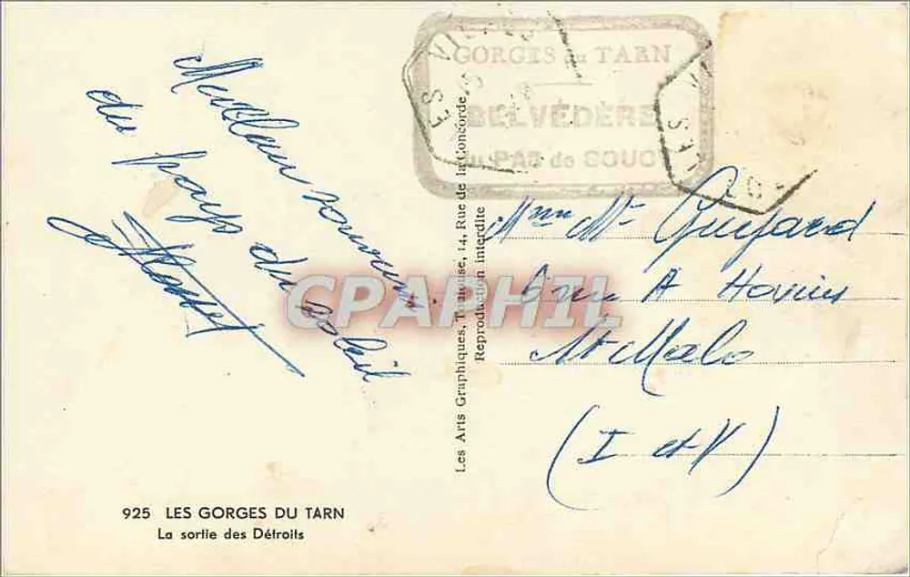 As Gorges do Tarn — A saída dos Détroits — Les Arts Graphiques, Toulouse - Verso