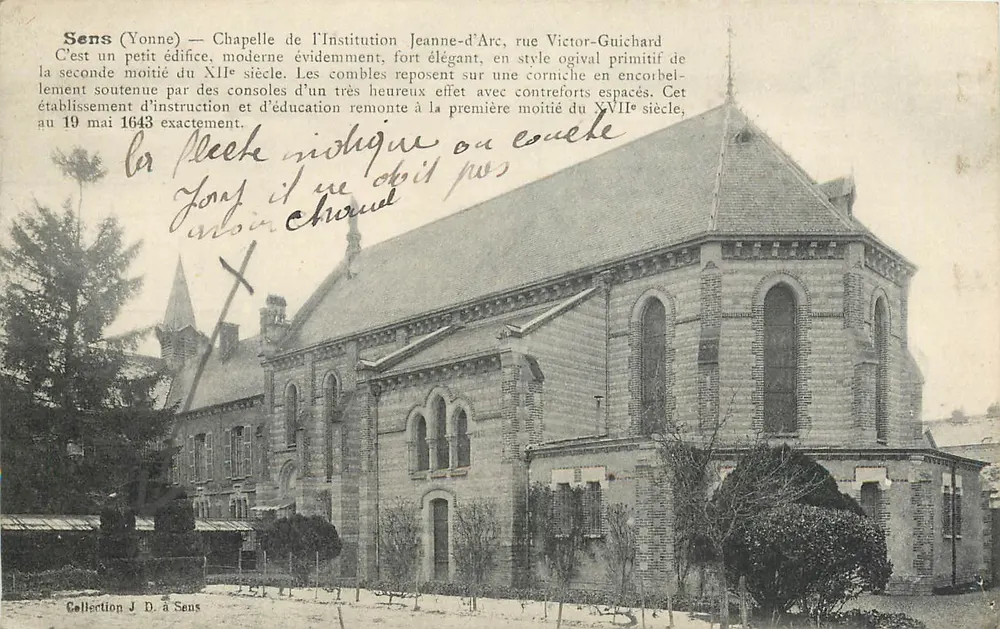 Sens (Yonne) — Chapelle de l'Institution Jeanne-d'Arc, rue Victor-Guichard — Collection J. D. à Sens - Recto