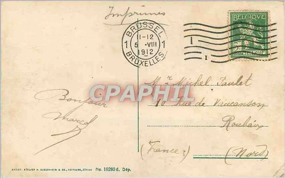 Bruxelas — Palácio de Justiça — Atelier H. Gussenheim & Co., Zürich, No. 10280 d. Dép. - Verso