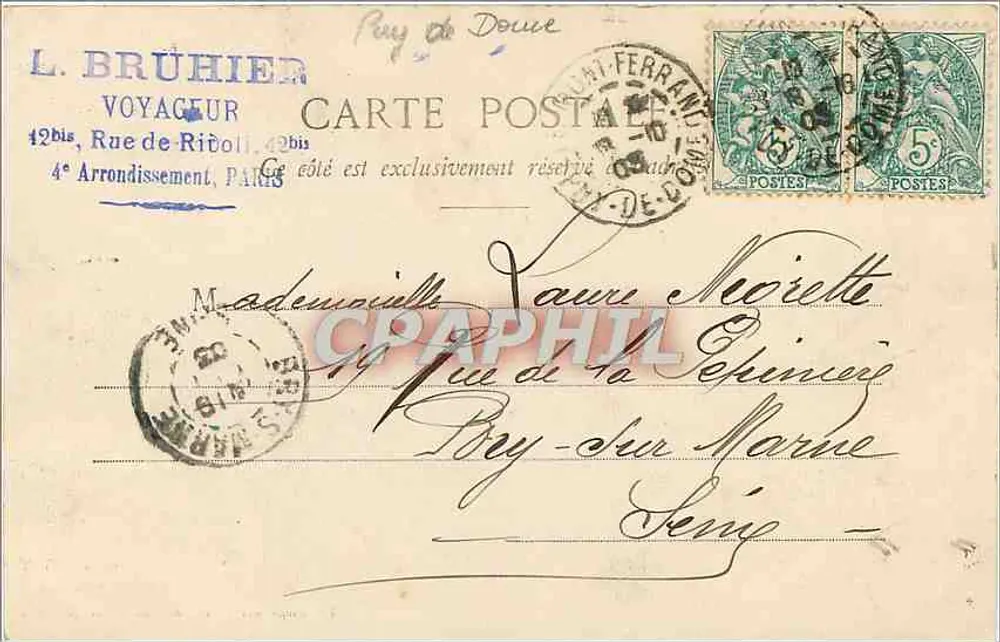 Royat — Les Hôtels et le Casino — éditeur L. Brühier, Paris - Verso