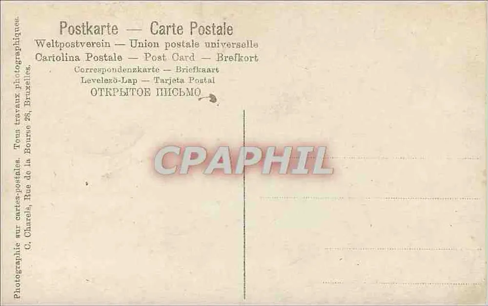 Retrato de um homem com bigode — editor C. Charrela, Rue de la Bourdonnais 28, Bruxelas - Verso