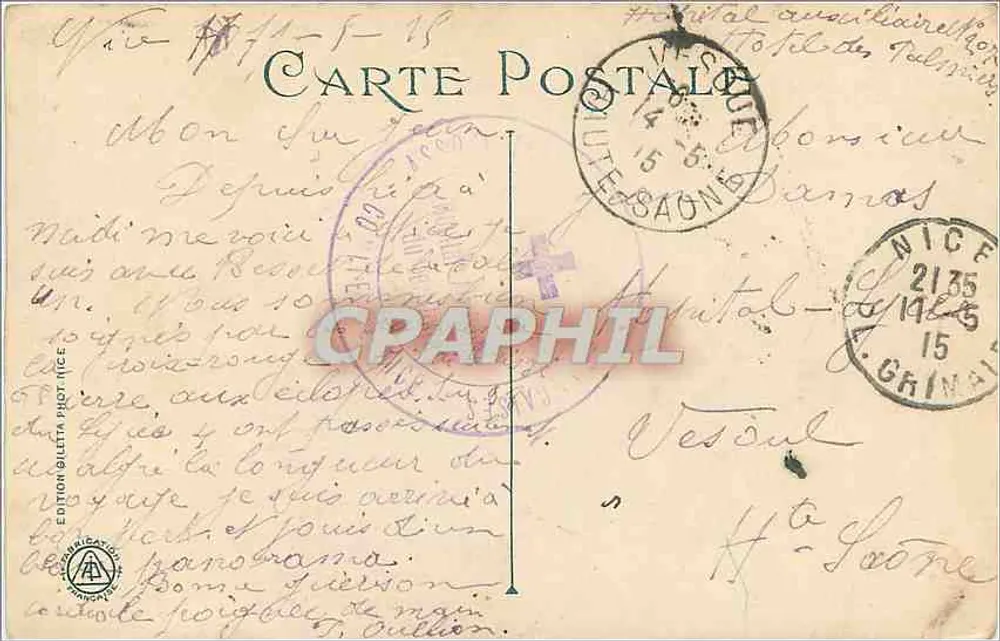 Nice - Jardins dos Palmier — Edição Giletta, n°103 - Verso