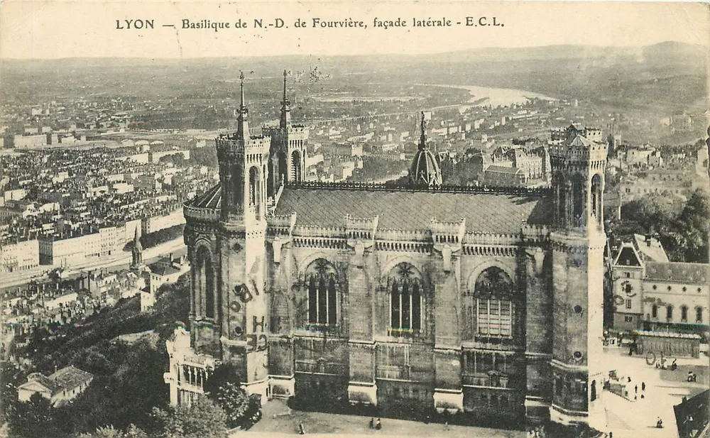 LYON — Basilica of N.-D. de Fourvière, side facade — E.C.L. - Front