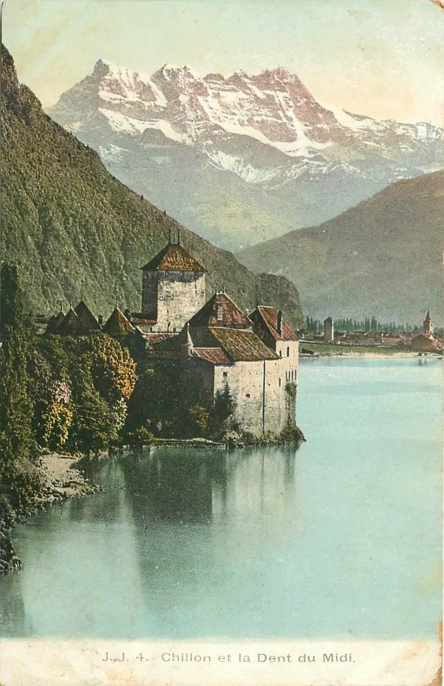 Chillon e a Dent du Midi — J.J. 4 — Julien frères Phot-Éditeurs, Genève - Frente