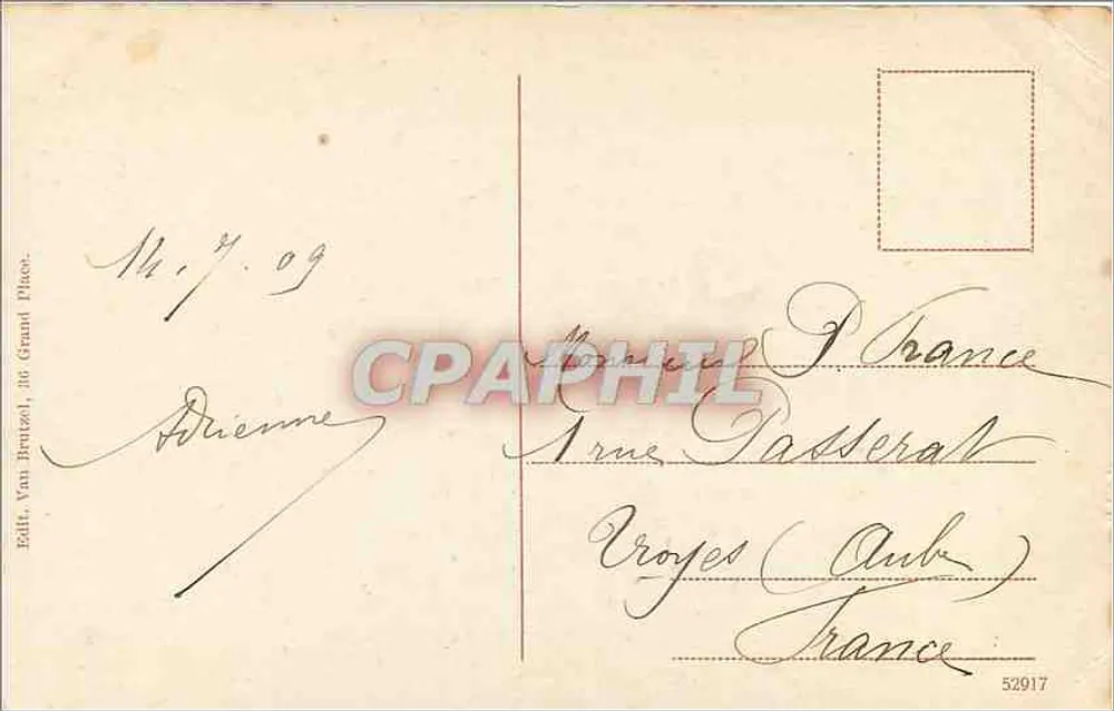 Bruselas — Hotel de la Ciudad — Editor Van Brussel, n° 52917 - Reverso