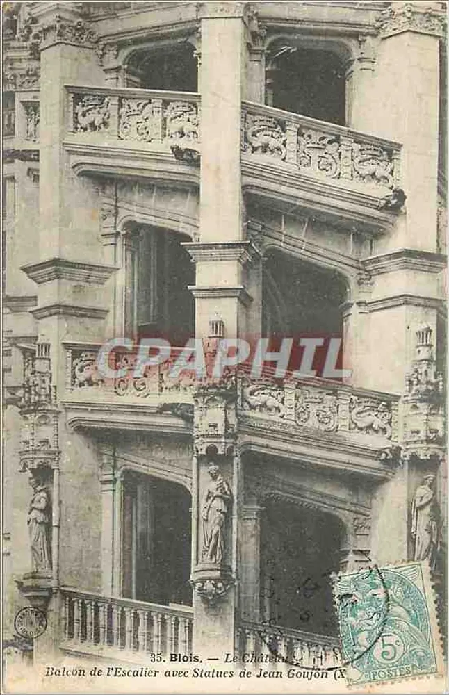 Balcon der Treppe mit Statuen von Jean Goujon — Blois — Verlag nicht sichtbar, Nr. 35 - Vorderseite