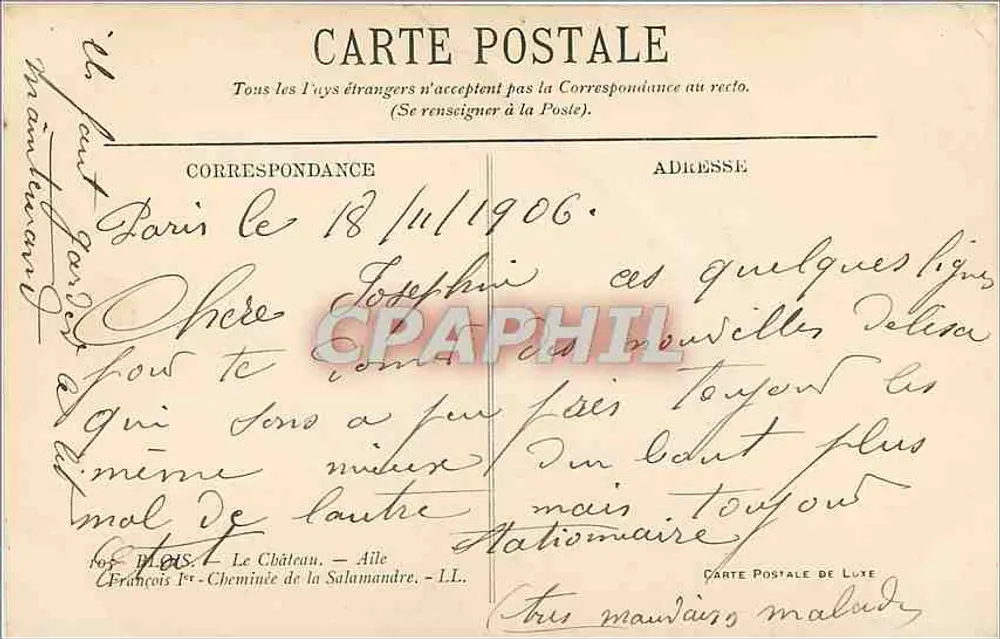 Cheminée de la Salamandre — Château de Aile — Carte Postale de Luxe - Verso