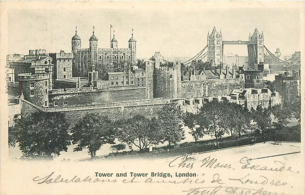 A Torre de Londres e o Tower Bridge — Valentine's Society — n° 1402 - Frente