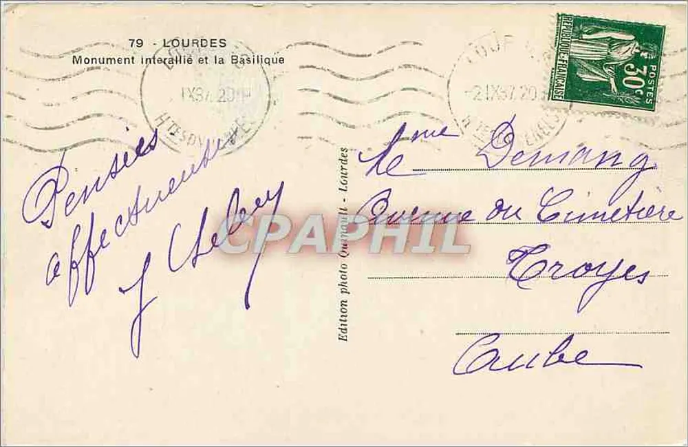 Lourdes — Monumento interalliado e a Basílica — Edição fotográfica Quinault - Lourdes, n°79 - Verso