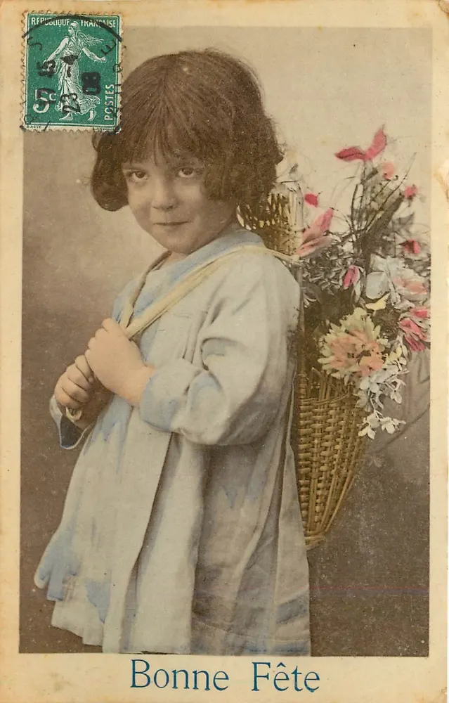 Menina com cesto de flores — Boa Festa — República Francesa - Frente