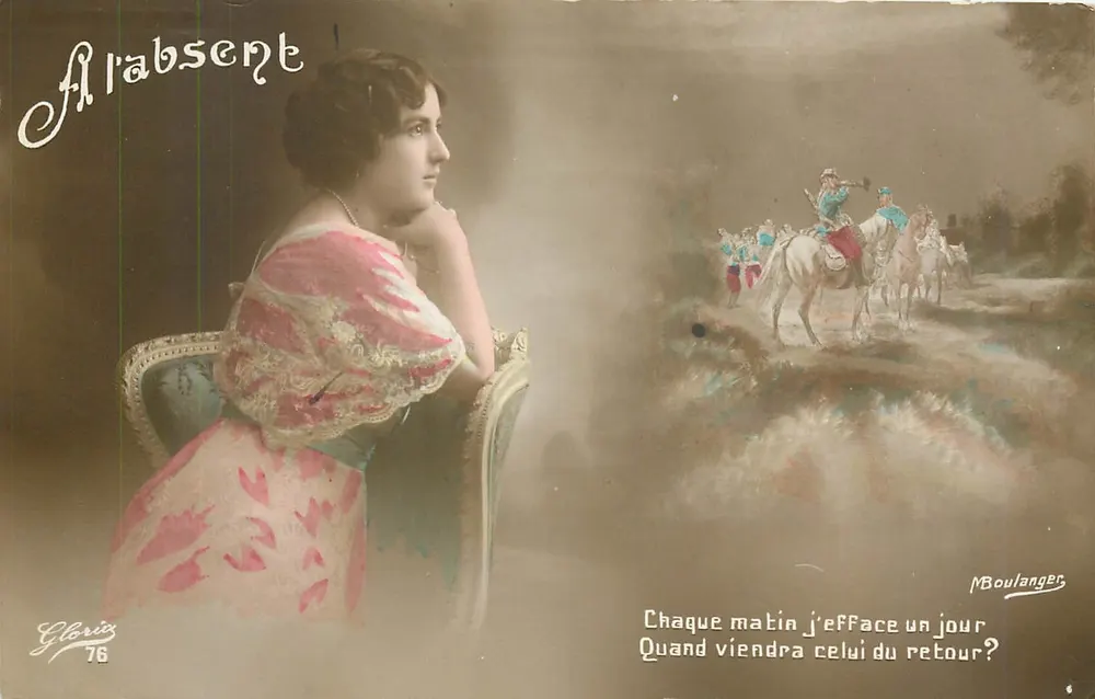 Femme en robe rose — poème 'All'absent' — Glorix 76 - Recto
