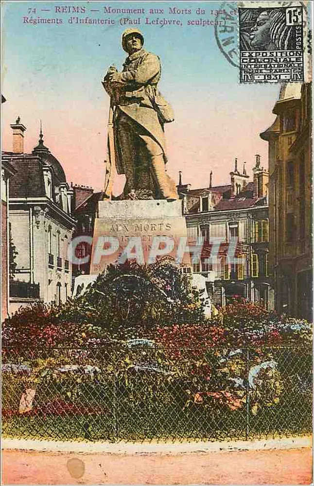 Reims — Monumento aos Mortos do 13º e Regimentos de Infantaria — Paul Leichbvre, escultor - Frente