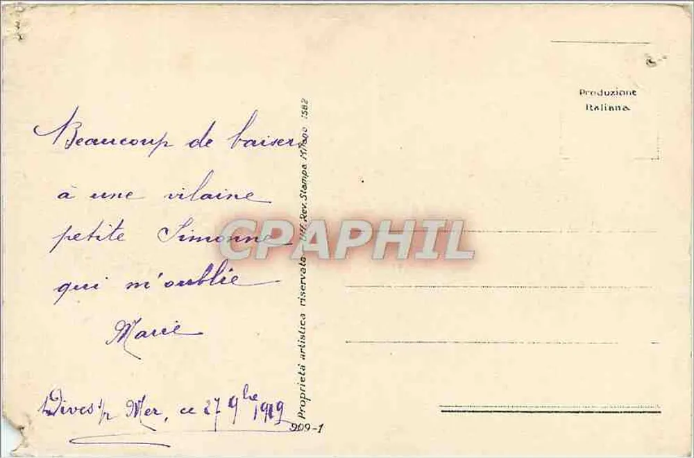 Menina segurando um vaso de plantas — Editor E. Branyard, n° 909-1 - Verso