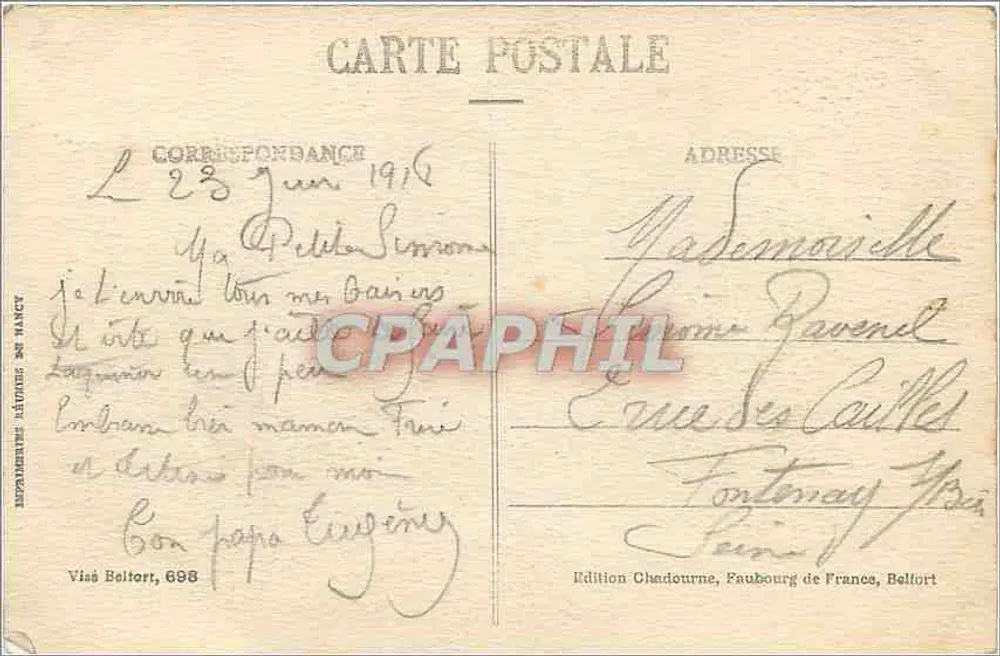 अल्सासीयन लड़कियां — श्रृंखला 598 — संस्करण चाडोर्न, फौबर्ग डी फ्रांस, बेल्फोर्ट - पीछे
