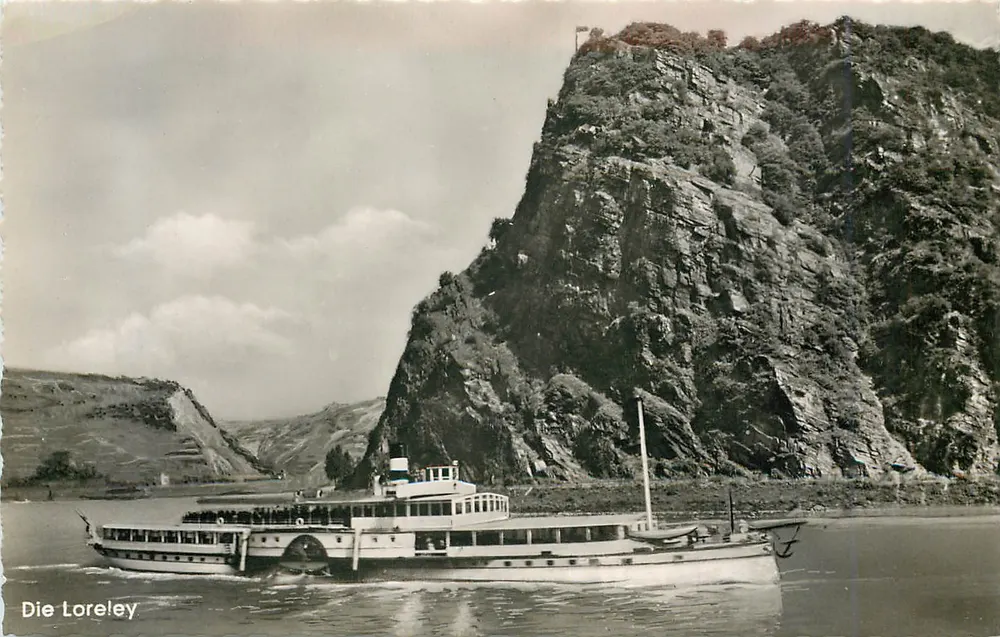 Die Loreley — vista da rocha e do barco no rio Reno — J&B Echte Photographie, série n° 563 - Frente