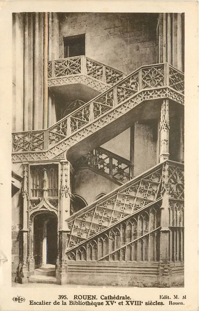 Rouen. Catedral — Escalera de la Biblioteca de los siglos XV y XVIII — Edit. M. M. Rouen - Anverso